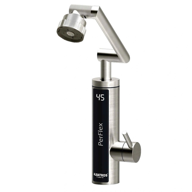 Robinet electric Albatros Perflex, 3300 W, Presiune apa: 0.04-0.5 MPa, Carcasa din inox, Afisaj al temperaturii apei, Debit minim 1 L/min Intrerupator de siguranta ELCB, Rotatie pipa 360°