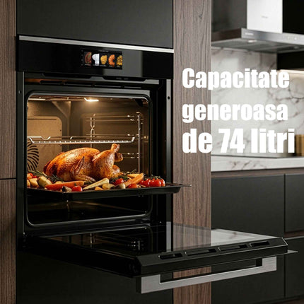 Cuptor incorporabil Samus SC634GDT15H, 74 L, Grill Electric, 15 functii de gatire, Curatare catalitica, Ventilator, Timer Digital, Negru