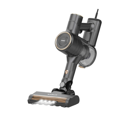 Aspirator vertical 2 in 1 Samus Sticky 61 Eco Gold Led, Putere motor 600 W, Putere aspirare 180 W (17 kPa), Perie motorizata cu LED-uri, Capacitate rezervor 800 ml, Tip cyclonic, Gri/Auriu