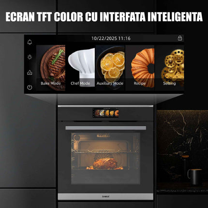 Cuptor incorporabil Samus SC634GDT15H, 74 L, Grill Electric, 15 functii de gatire, Curatare catalitica, Ventilator, Timer Digital, Negru