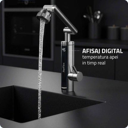 Robinet electric Albatros Perflex, 3300 W, Presiune apa: 0.04-0.5 MPa, Carcasa din inox, Afisaj al temperaturii apei, Debit minim 1 L/min Intrerupator de siguranta ELCB, Rotatie pipa 360°