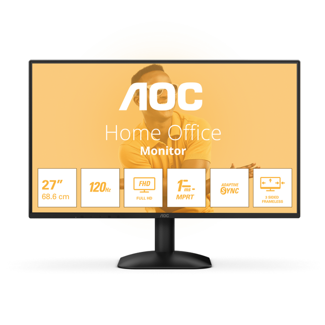 Monitor AOC 27" 27B31H, Diagonal (inch): 27, Diagonal (cm): 68, Aspect ratio: 16:9, Panel: IPS, Resolution: 1920x1080, Refresh Rate: 120Hz, Response time GtG: 4ms, Response time MPRT: 1ms, Brightness (max): 300 cd/mÂ², Contrast (static) : 1500:1, Contrast (dynamic): 20M:1, Viewing angle: 178/178