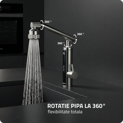 Robinet electric Albatros Perflex, 3300 W, Presiune apa: 0.04-0.5 MPa, Carcasa din inox, Afisaj al temperaturii apei, Debit minim 1 L/min Intrerupator de siguranta ELCB, Rotatie pipa 360°