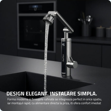 Robinet electric Albatros Perflex, 3300 W, Presiune apa: 0.04-0.5 MPa, Carcasa din inox, Afisaj al temperaturii apei, Debit minim 1 L/min Intrerupator de siguranta ELCB, Rotatie pipa 360°