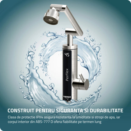 Robinet electric Albatros Perflex, 3300 W, Presiune apa: 0.04-0.5 MPa, Carcasa din inox, Afisaj al temperaturii apei, Debit minim 1 L/min Intrerupator de siguranta ELCB, Rotatie pipa 360°