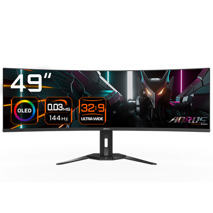 Gigabyte monitor gaming 49", display 1,196.7 x 339.2 mm, Backlight Edge, Anti-glare, Rezolutie: 5120 x 1440(DQHD, Luminozitate: 250 cd/m2(TYP), Contrast: 1500000:1, Unghi vizualizare: 178Â°(H)/178Â°(V), timp raspuns: 0.03ms GTG, rata refresh: 144Hz, Interfata: 2 x HDMI, 1 x Display port, 1 x USB-C, 2