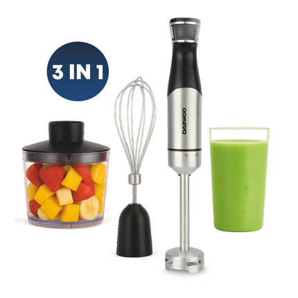 Mixer vertical Daewoo DHB100X, 1000 W, tija detasabila din inox, 6 trepte de viteza, functie turbo, lama din inox, Negru/inox