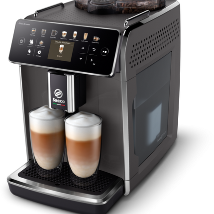 Espressor automat Saeco GranAroma SM6580/10, sistem de lapte Latte Duo, 14 bauturi, 15 bar, ecran TFT color, 4 profiluri utilizator, filtru AquaClean, rasnita ceramica, functie DoubleShot, Gri