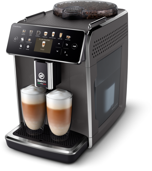 Espressor automat Saeco GranAroma SM6580/10, sistem de lapte Latte Duo, 14 bauturi, 15 bar, ecran TFT color, 4 profiluri utilizator, filtru AquaClean, rasnita ceramica, functie DoubleShot, Gri