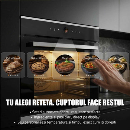 Cuptor incorporabil Samus SC633GDT15, 74 L, Panou slim din sticla neagra, 15 functii + gatire 3D, Putere cuptor 2890-3440 W, Grill electric