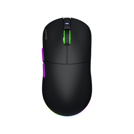 Mouse wireless Hator Quasar 3 ULTRA 8K, conectivitate 2.4GHz, bluetooth 5.4 si USB, polling rate pana la 8000Hz, senzor PixArt 3395, rezolutie maxima 30000 DPI, capacitate baterie 500 mAh, durata de viata baterie in modul wireless pana la 52 ore, timp incarcare 2 ore, switch HATORÂ® Optical 100M