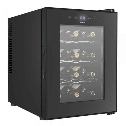 Racitor termoelectric pentru vinuri Samus SRV37CR12, 33 L, Capacitate 12 sticle, Panou control tactil cu afisaj electronic, Clasa E, 3 rafturi cromate