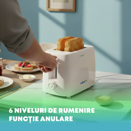 Prajitor de paine nobeLTek NBT265W, 650 W, 6 niveluri de rumenire, tavita de firimituri, capacitate 2 felii, design ergonomic, Alb