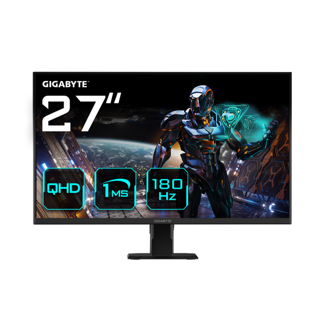Gigabyte Monitor Gaming 27" SS IPS GS27QA, Non-glare, Rezolutie: 2560 x 1440(QHD), Luminozitate: 300 cd/m2, Contrast: 1000:1, Unghi vizualizare: 178Â°(H)/178Â°(V), Culori: 16.7M, Timp raspuns: 1ms, Refresh rate: 180Hz, HDR Ready, Flicker-free, Interfata: 2 x HDMI 2.0, 1 x Displayport 1.4, 1 x Earphone