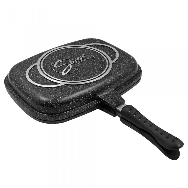 Tigaie Grill Dublu Samus TOL3232-GC Toledo Line, Dreptunghiulara, Aluminiu Turnat, 32 X 25 X 7 Cm, Negru