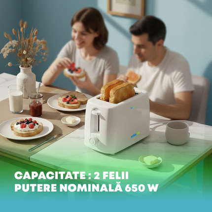 Prajitor de paine nobeLTek NBT265W, 650 W, 6 niveluri de rumenire, tavita de firimituri, capacitate 2 felii, design ergonomic, Alb