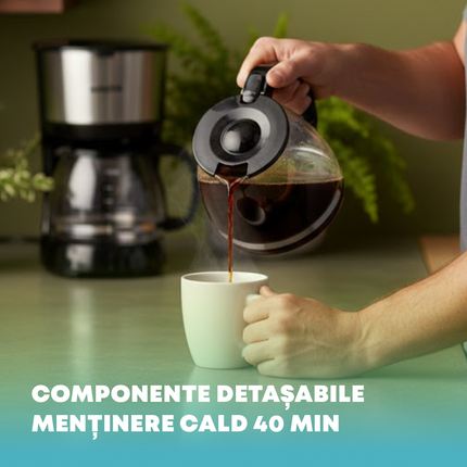Cafetiera nobeLTek NCM75B, 750 W, 1.25 l capacitate, filtru permanent, anti-picurare, functie pastrare cald 40 min, zgomot redus, Negru