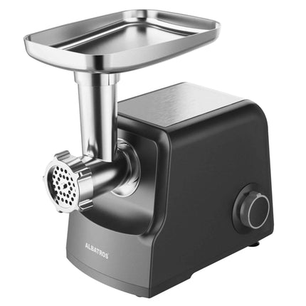 Masina de tocat Albatros MTA-2205, Putere maxima 2200 W, 2 viteze + revers, Accesorii pentru carnati si kibbe, separator de rosii, Capacitate tocare 2 kg/min, Negru