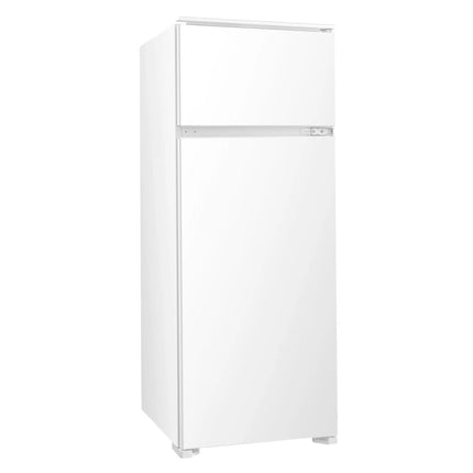 Frigider incorporabil Samus SDBI299IE, cu 2 usi si 4 rafturi, 205 litri, static, clasa E, alb, inaltime 145 cm, termostat reglabil, usi reversibile, lumina interioara tip LED, picioare reglabile