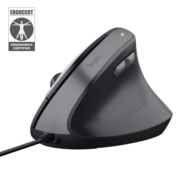 Trust Bayo II. Form factor: Right-hand, Vertical design. Device interface: USB Type-A, Movement resolution: 2400 DPI, Buttons quantity: 6, Scroll type: Wheel. Power source: Cable. Product colour: Black