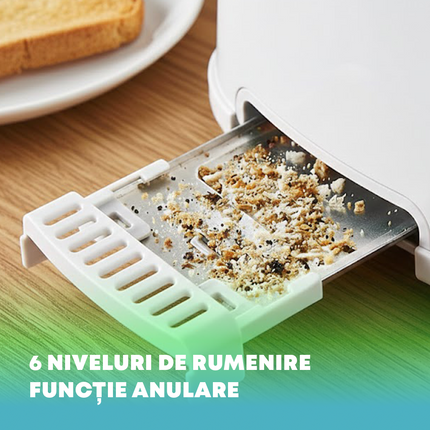 Prajitor de paine nobeLTek NBT265W, 650 W, 6 niveluri de rumenire, tavita de firimituri, capacitate 2 felii, design ergonomic, Alb