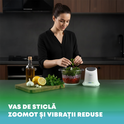 Tocator nobeLTek NMCH30W, 300 W, capacitate 1 litru, 4 lame durabile, buton pornire/oprire, vibratii reduse, zgomot redus, Alb