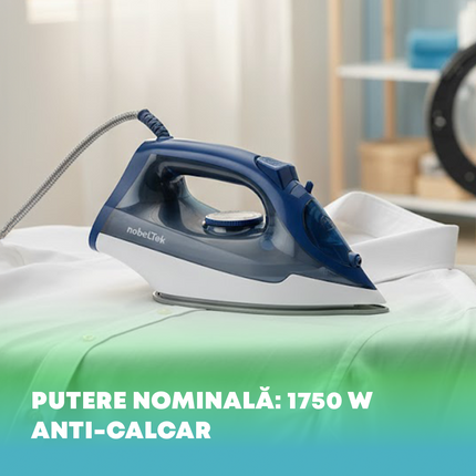 Fier de calcat nobeLTek NSI2400, 1750 W, talpa ceramica, jet abur puternic 25 g/minut, abur vertical, auto curatare, anti calcar, rezervor 350 ml