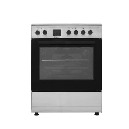 Aragaz Samus SM664VTE, 4 Zone de Gatit Vitroceramice, Full Electric, Cuptor 56 L, 10 Funcții, Convectie 3 D, Grill, Inox