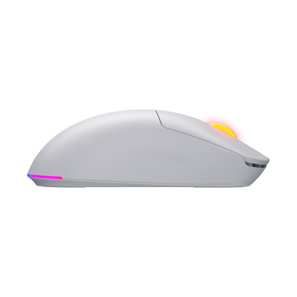 Mouse wireless Hator Quasar 3, conectivitate 2.4GHz, bluetooth si USB, polling rate pana la 1000Hz, rezolutie maxima 12000 DPI, capacitate baterie 600 mAh, durata de viata baterie in modul wireless pana la 100 ore, timp incarcare 2 ore, switch HATORÂ® Optical 100M, side switch Huano 3M, iluminare RGB