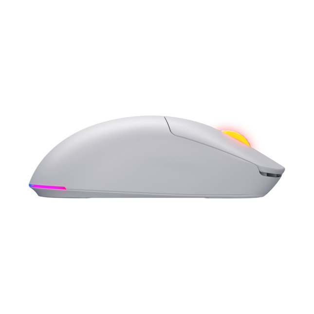 Mouse wireless Hator Quasar 3, conectivitate 2.4GHz, bluetooth si USB, polling rate pana la 1000Hz, rezolutie maxima 12000 DPI, capacitate baterie 600 mAh, durata de viata baterie in modul wireless pana la 100 ore, timp incarcare 2 ore, switch HATORÂ® Optical 100M, side switch Huano 3M, iluminare RGB