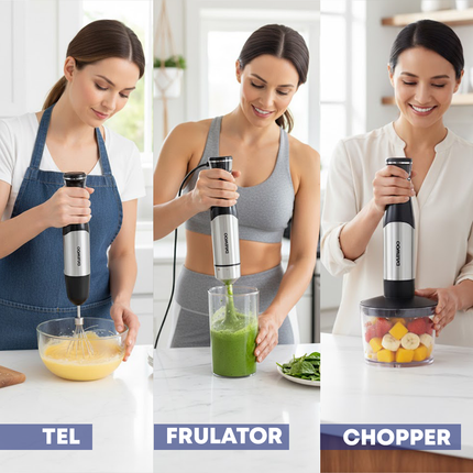Mixer vertical Daewoo DHB100X, 1000 W, tija detasabila din inox, 6 trepte de viteza, functie turbo, lama din inox, Negru/inox