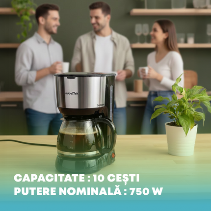 Cafetiera nobeLTek NCM75B, 750 W, 1.25 l capacitate, filtru permanent, anti-picurare, functie pastrare cald 40 min, zgomot redus, Negru