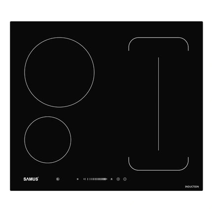 Plită incorporabilă cu inducție Samus PSI-64BG9 – 3 zone + flex, touch, Keep Warm, 60 cm, negru