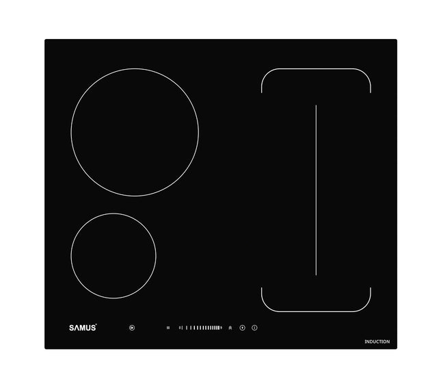 Plită incorporabilă cu inducție Samus PSI-64BG9 – 3 zone + flex, touch, Keep Warm, 60 cm, negru