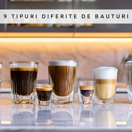 Espressor Samus Sensation, 9 bauturi automate, 15 bari, Capacitate rasnita 300 g, 1350 W, Rezervor apa 1.5 litri, Rezervor lapte 300 ml, Sistem de curatare automata, Reglare grad macinare, Negru