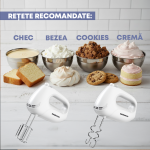 Mixer de mana Daewoo DHM25W, putere 250 W, functie Turbo, 5 viteze, accesoriu tel, carlige aluat, Alb