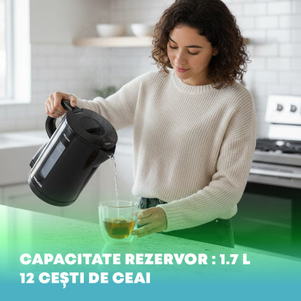 Fierbator electric nobeLTek NKE120B, 2200 W, 1.7 l capacitate, protectie fierbere fara apa, design ergonomic, curatare facila, Negru