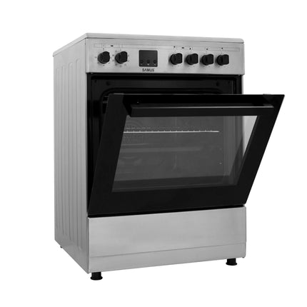 Aragaz Samus SM664VTE, 4 Zone de Gatit Vitroceramice, Full Electric, Cuptor 56 L, 10 Funcții, Convectie 3 D, Grill, Inox