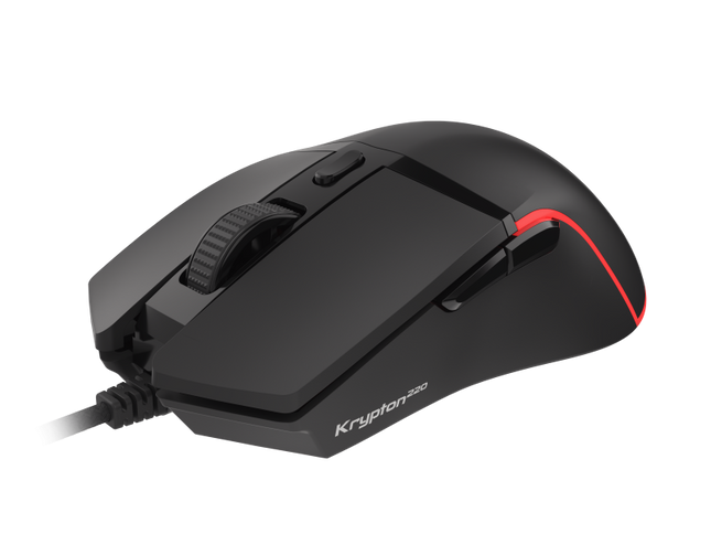 Mouse gaming cu fir Gensesis Krypton 220, senzor optic, interfata USB, rezolutie maxima 6400 DPI, numar butoane 6, iluminare RGB, maximum frame rate 6 666 FPS, negru