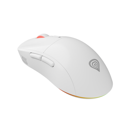 Mouse gaming wireless Gensesis Zircon XIII, senzor optic Pixart PAW3395, interfata USB, rezolutie maxima 26000 DPI, numar butoane 7, switch mecanic Huano Silent, Kailh 4.0, Kailh 8.0, iluminare RGB, alb