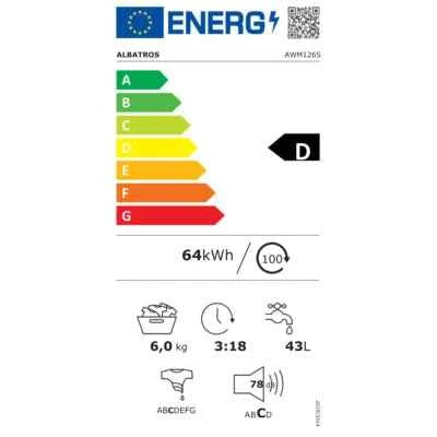 Masina de spalat rufe Albatros AWM1265, 6 Kg, 15 programe, 1200 rotatii, Clasa energetica E, Model slim