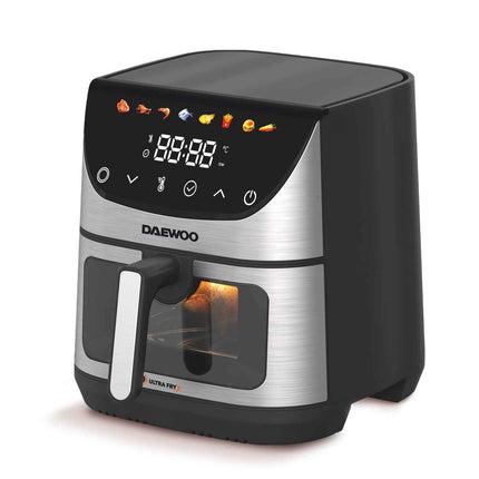 Friteuza cu aer cald Daewoo DAF1600IX, 1600 W, display LED, 6.5 L, timer, 8 programe predefinite, temperatura reglabila 80-200 grade, Negru