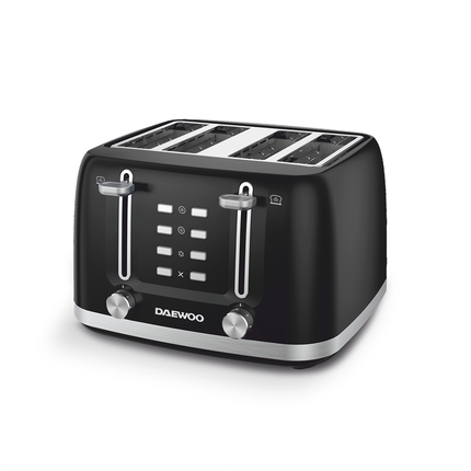 Prajitor de paine Daewoo DBT4160B, 1600 W, 4 felii, Dual Zone, Mix Match, reincalzire, decongelare, anulare, control electronic rumenire, Negru