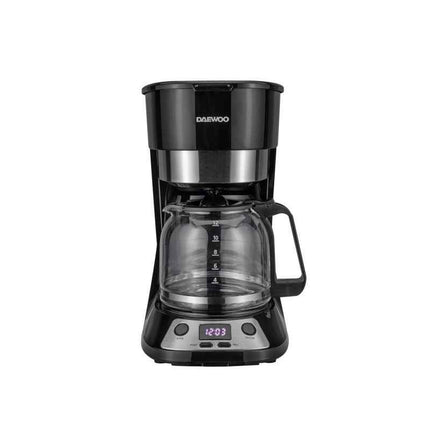 Cafetiera Daewoo DCM90BX, 900 W, 12 cesti, display LCD, filtru permanent, anti-picurare, timer, pornire automata, mentinere cald 40 min, Negru/Inox