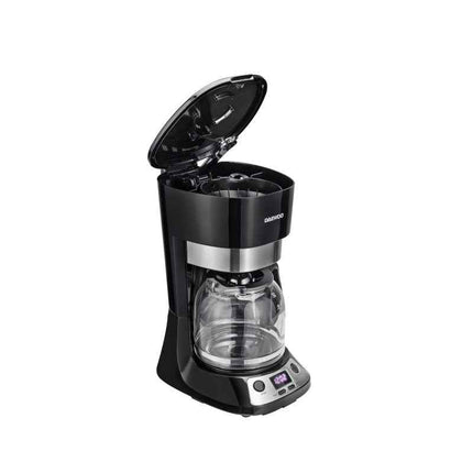 Cafetiera Daewoo DCM90BX, 900 W, 12 cesti, display LCD, filtru permanent, anti-picurare, timer, pornire automata, mentinere cald 40 min, Negru/Inox