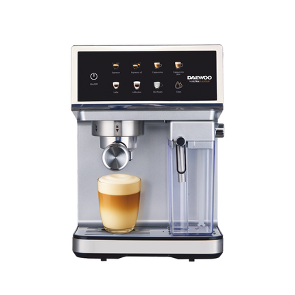 Espressor Semi-Automat Daewoo DCMM1350, 1350 W, pompa ULKA 20 Bari, rezervor apa 1.6L, recipient lapte 500 ml detasabil, Argintiu