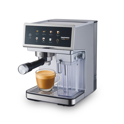 Espressor Semi-Automat Daewoo DCMM1350, 1350 W, pompa ULKA 20 Bari, rezervor apa 1.6L, recipient lapte 500 ml detasabil, Argintiu