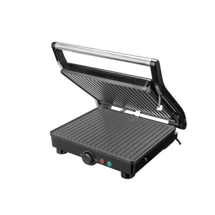 Grill electric 3 in 1 Daewoo DG2000X, 2000W, capac si maner din inox, indicatori luminosi, buton pornire/oprire, termostat reglabil, deschidere placi la 180°, Inox