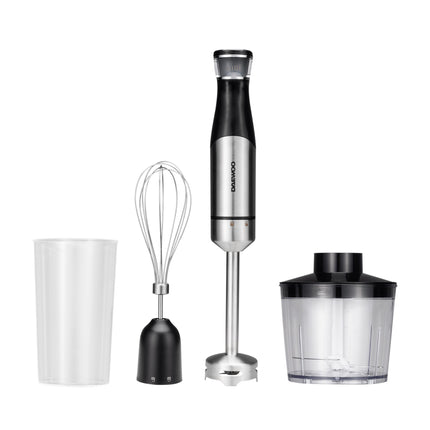 Mixer vertical 3 in 1 Daewoo DHB60BX, 600 W, tija detasabila din inox, 2 trepte de viteza, lama din inox, Negru/inox