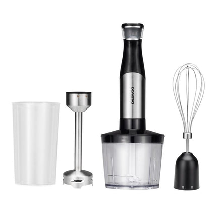 Mixer vertical 3 in 1 Daewoo DHB60BX, 600 W, tija detasabila din inox, 2 trepte de viteza, lama din inox, Negru/inox